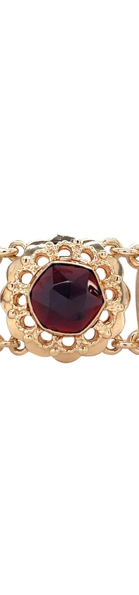 Vintage 14K Gold Boat Link Bracelet with Garnet